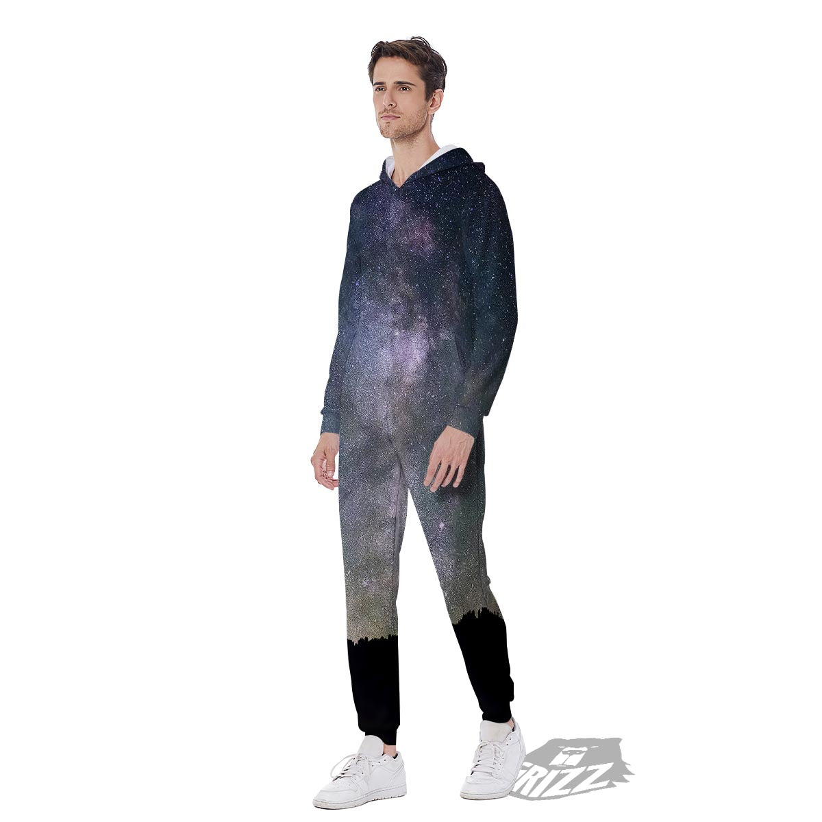 Milky Way Stars Night Print Men's Jumpsuit-grizzshop