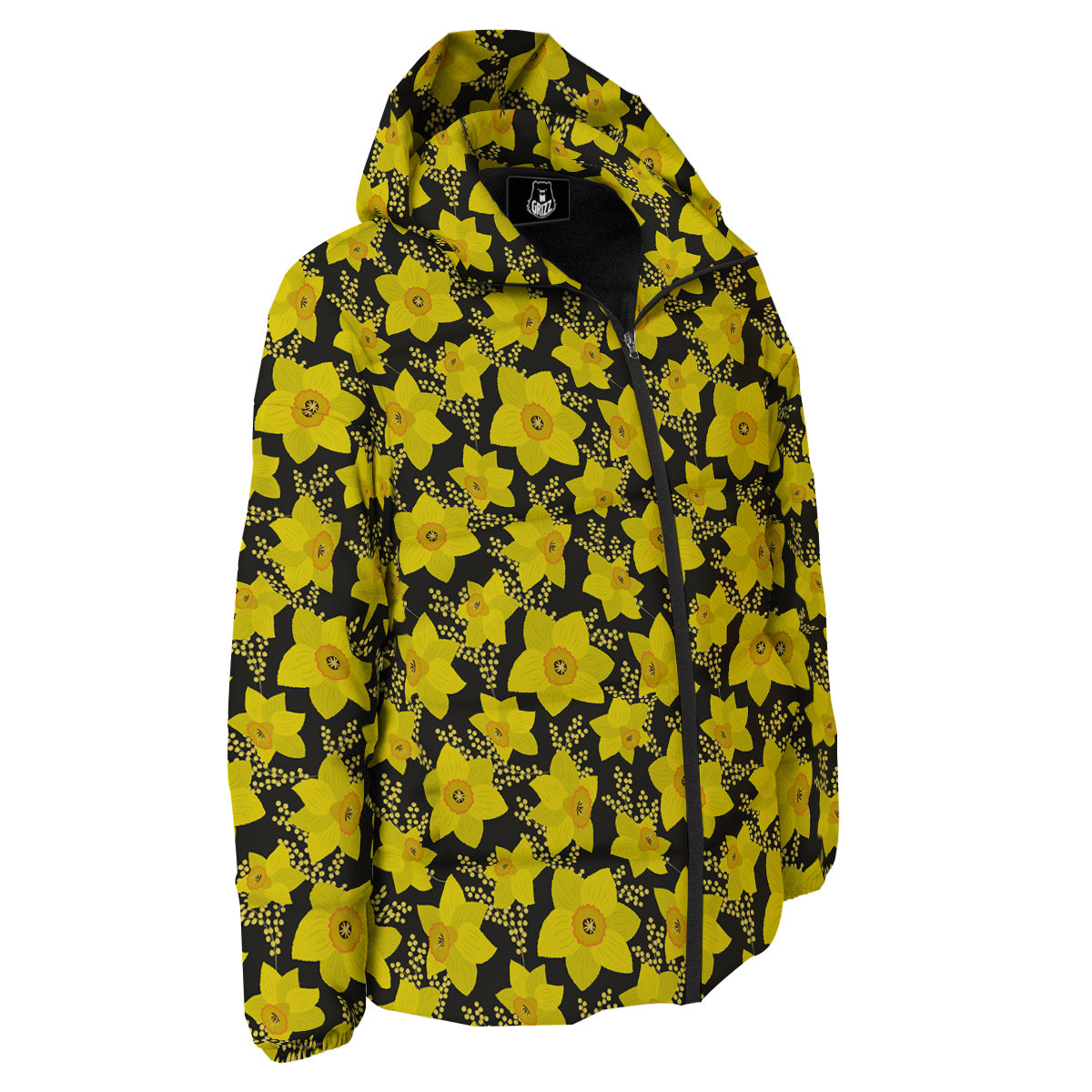 Mimosa And Daffodil Print Pattern Down Jacket-grizzshop
