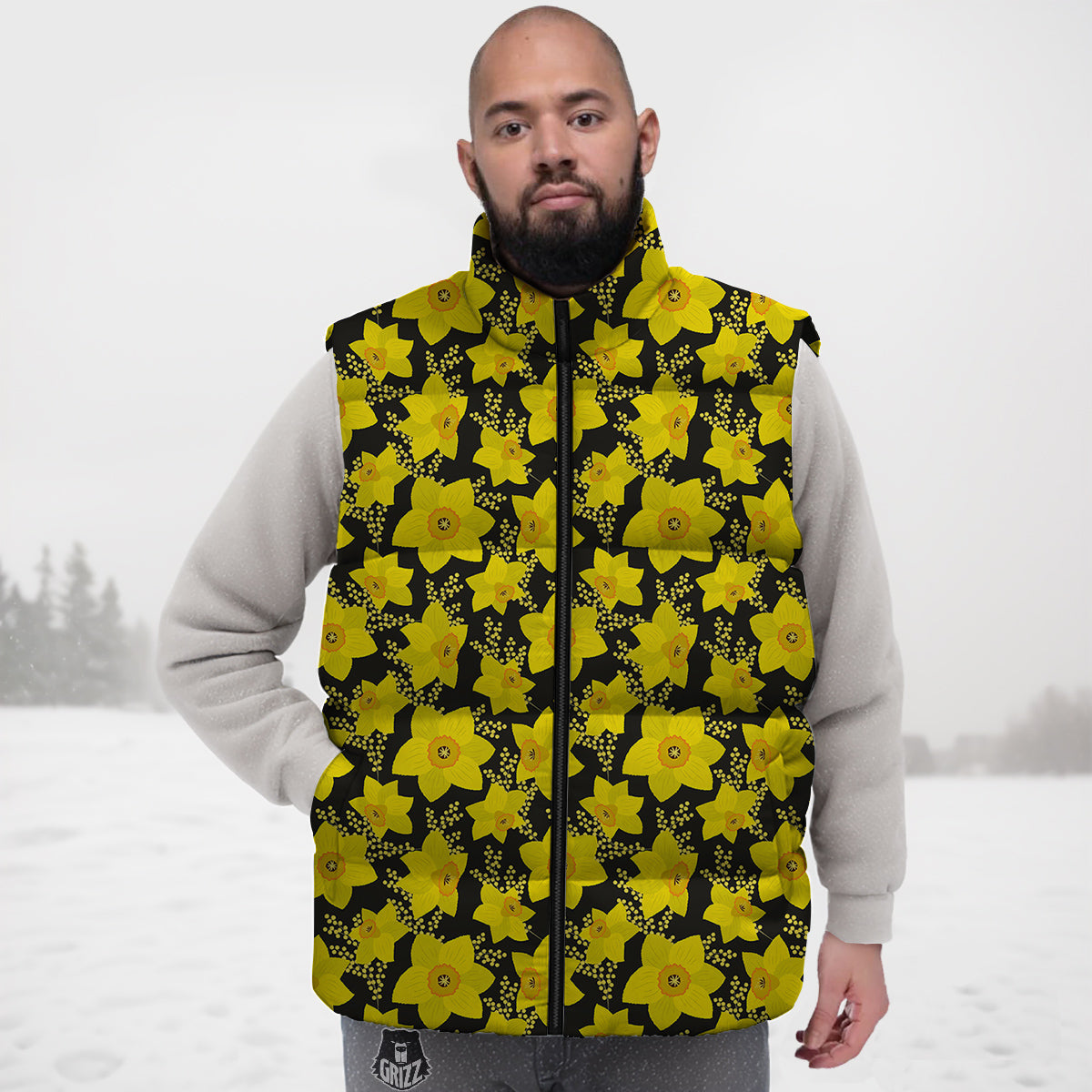 Mimosa And Daffodil Print Pattern Down Vest