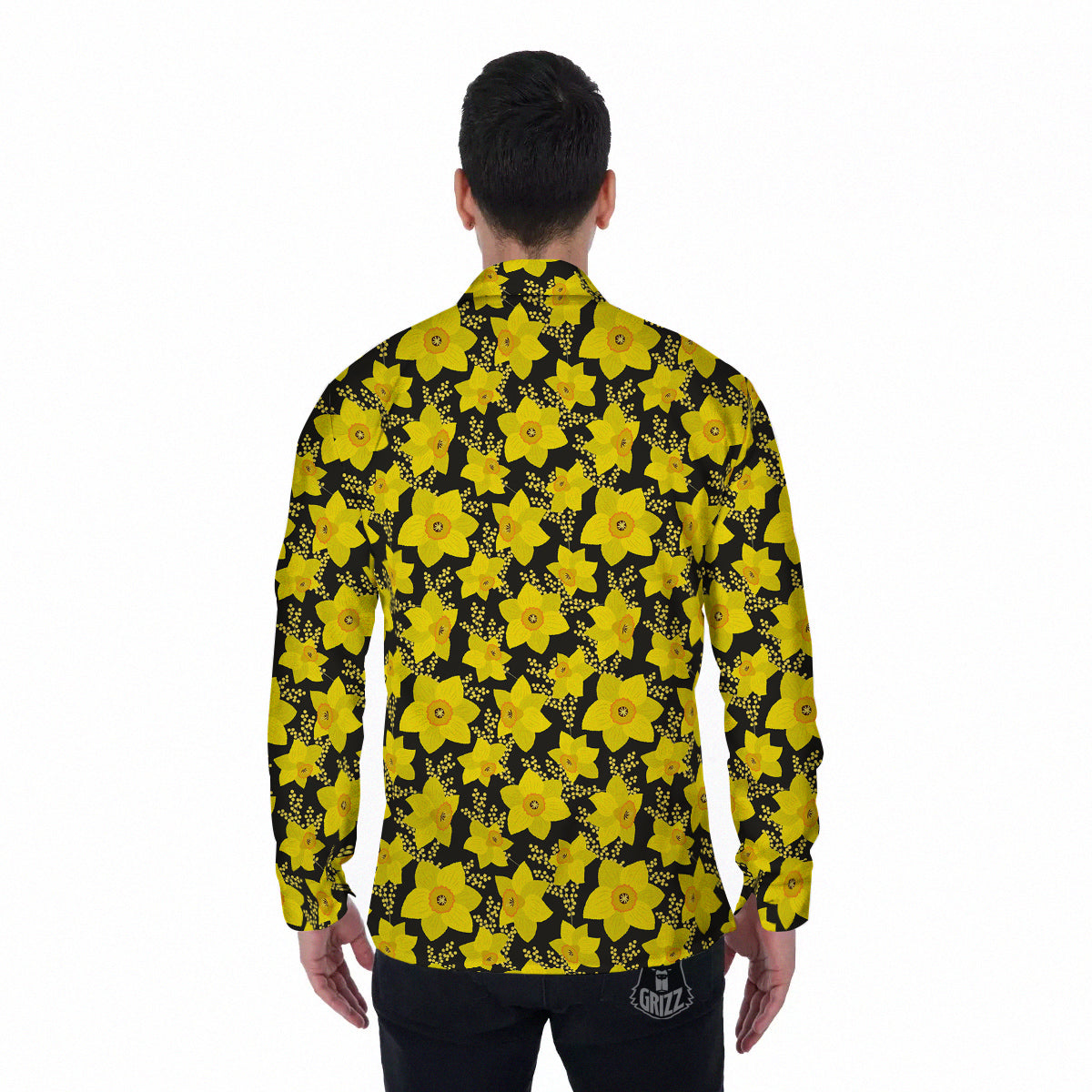 Mimosa And Daffodil Print Pattern Men's Long Sleeve Shirts-grizzshop