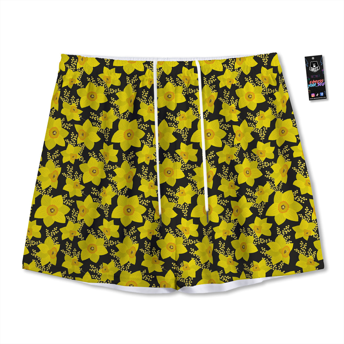 Mimosa And Daffodil Print Pattern Mesh Shorts