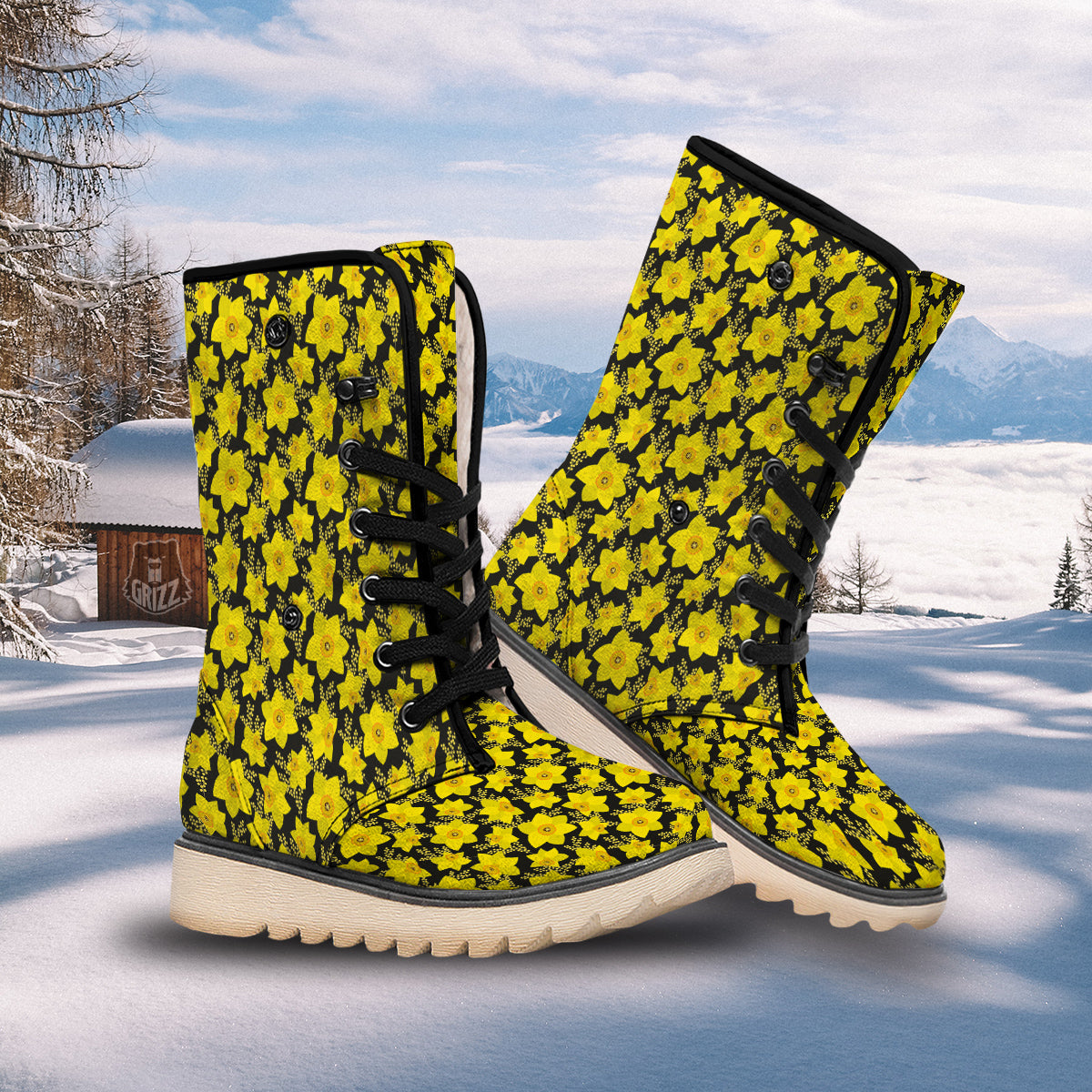 Mimosa And Daffodil Print Pattern Snow Boots-grizzshop