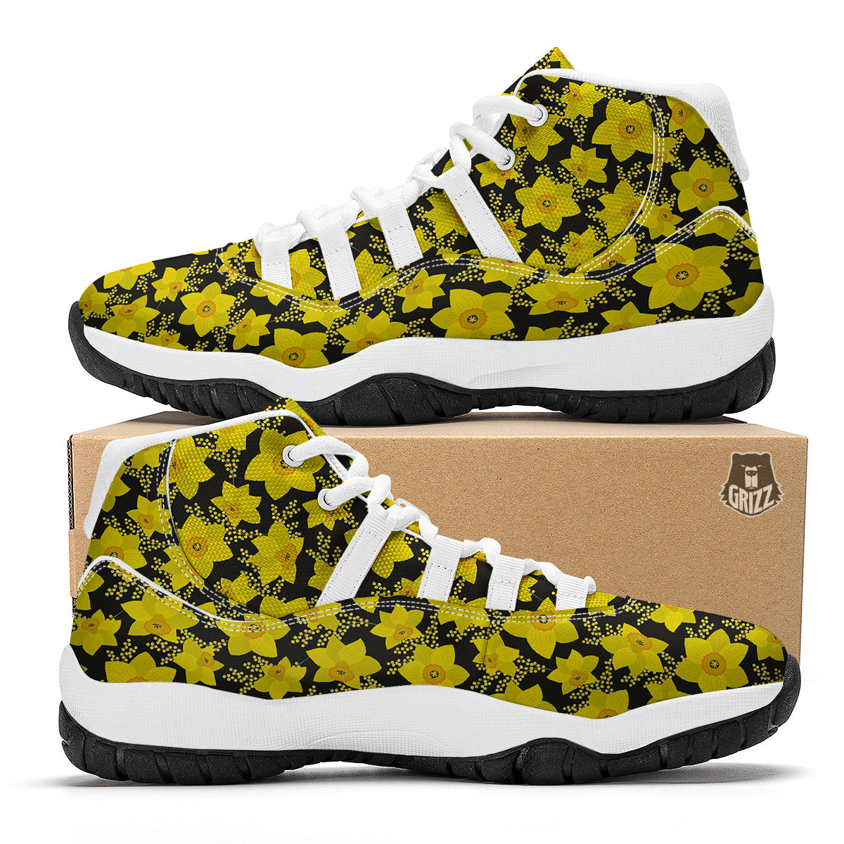 Mimosa And Daffodil Print Pattern White Bball Shoes-grizzshop