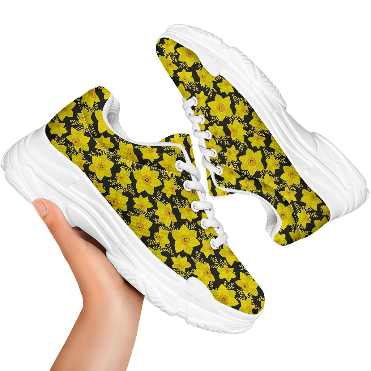 Mimosa And Daffodil Print Pattern White Chunky Shoes-grizzshop
