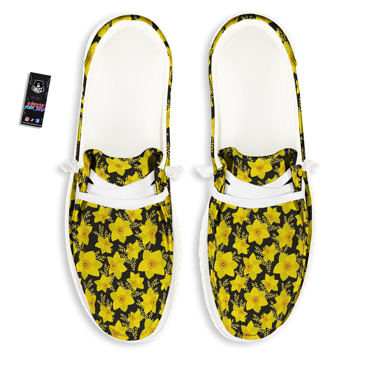 Mimosa And Daffodil Print Pattern White Loafers-grizzshop
