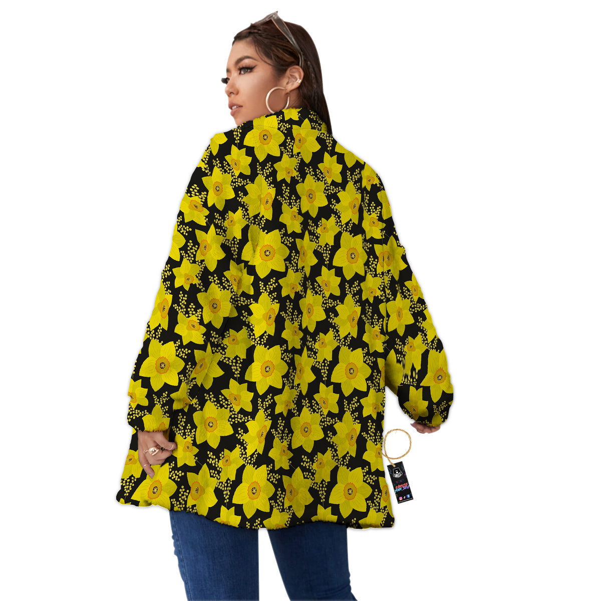 Mimosa And Daffodil Print Pattern Women's Sherpa Jacket-grizzshop