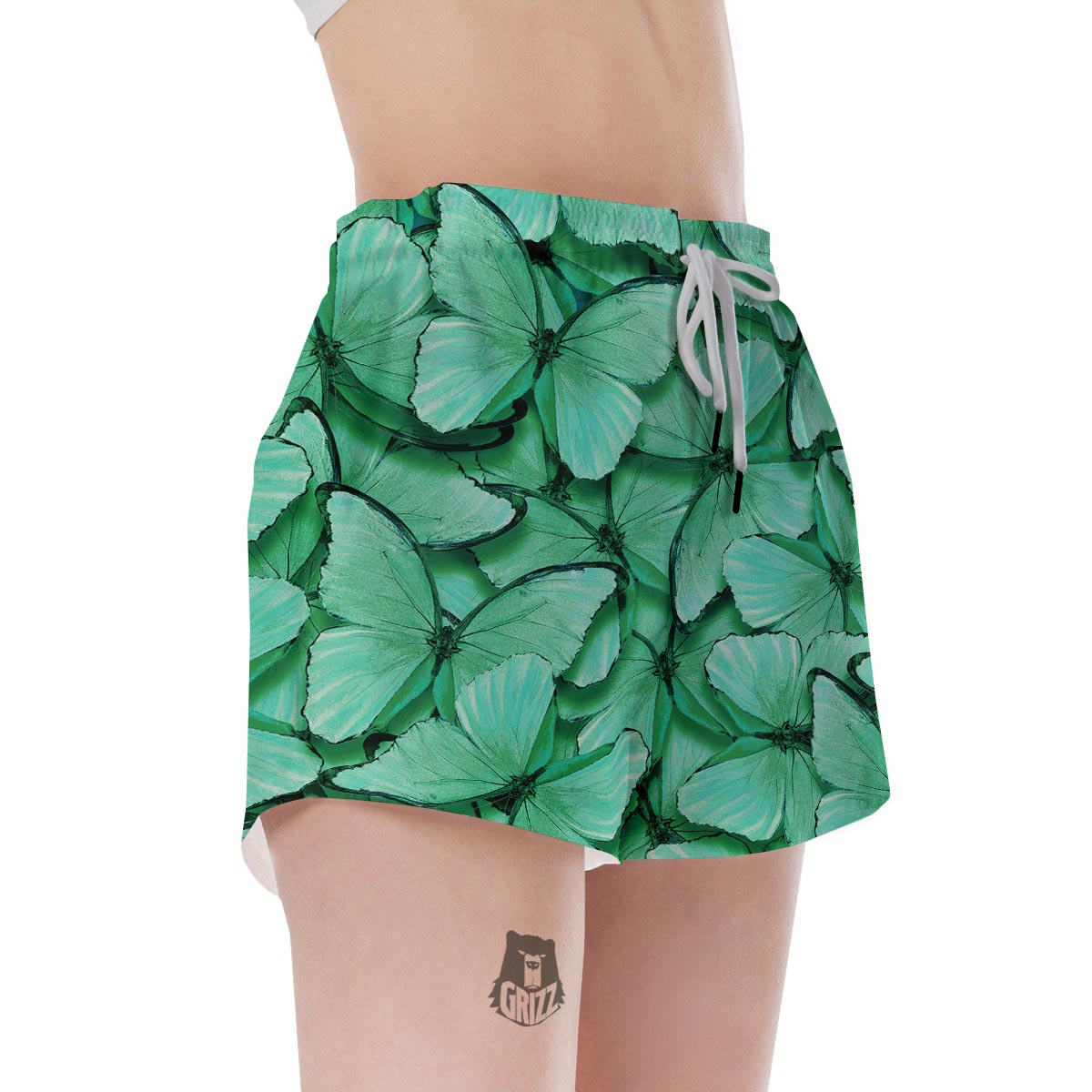 Mint Green Butterfly Print Women's Shorts-grizzshop