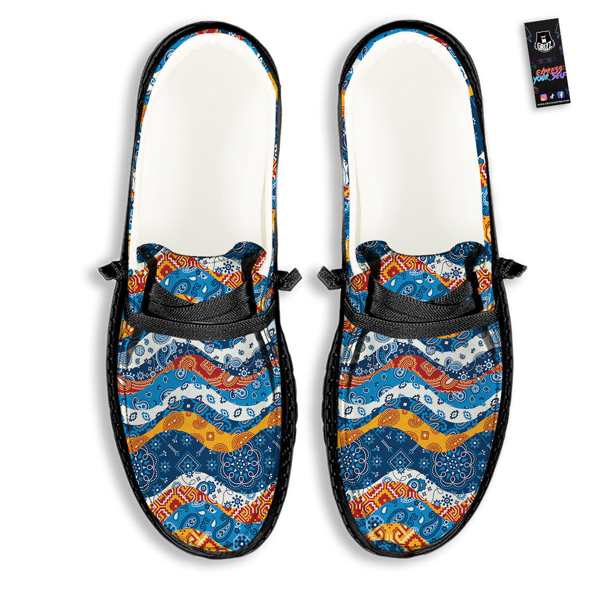 Mix Bandanna Kerchief Print Pattern Black Loafers-grizzshop