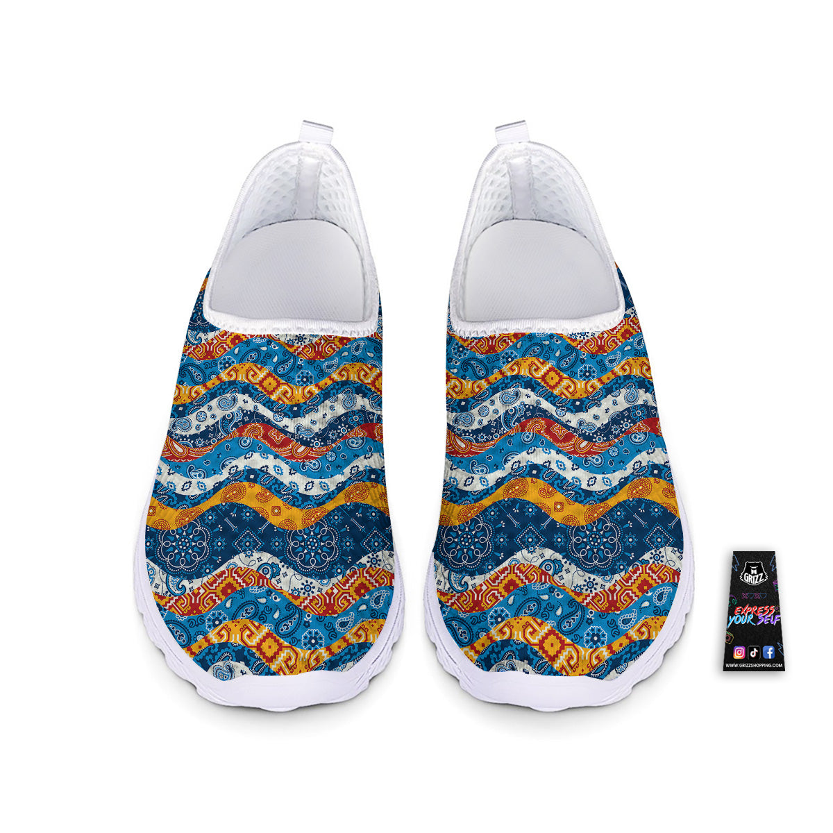 Mix Bandanna Kerchief Print Pattern Nurse Shoes-grizzshop