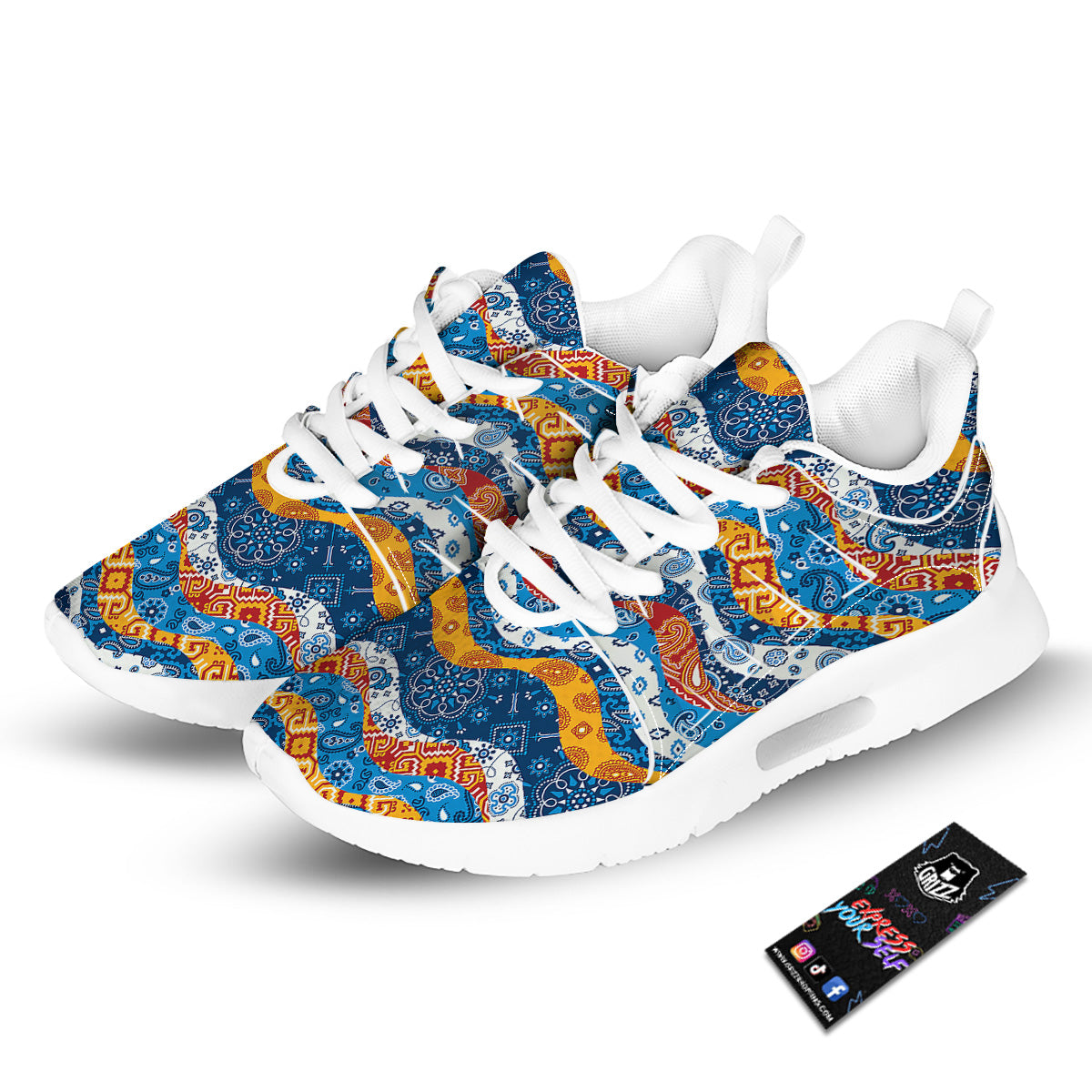 Mix Bandanna Kerchief Print Pattern Tennis Shoes-grizzshop