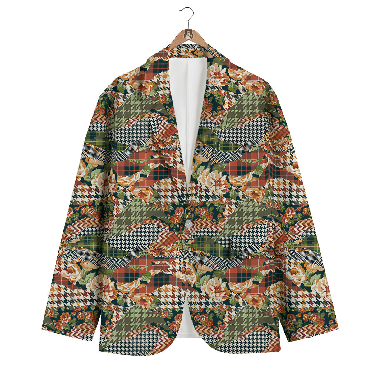 Mix Houndstooth Tartan Print Pattern Men's Blazer-grizzshop