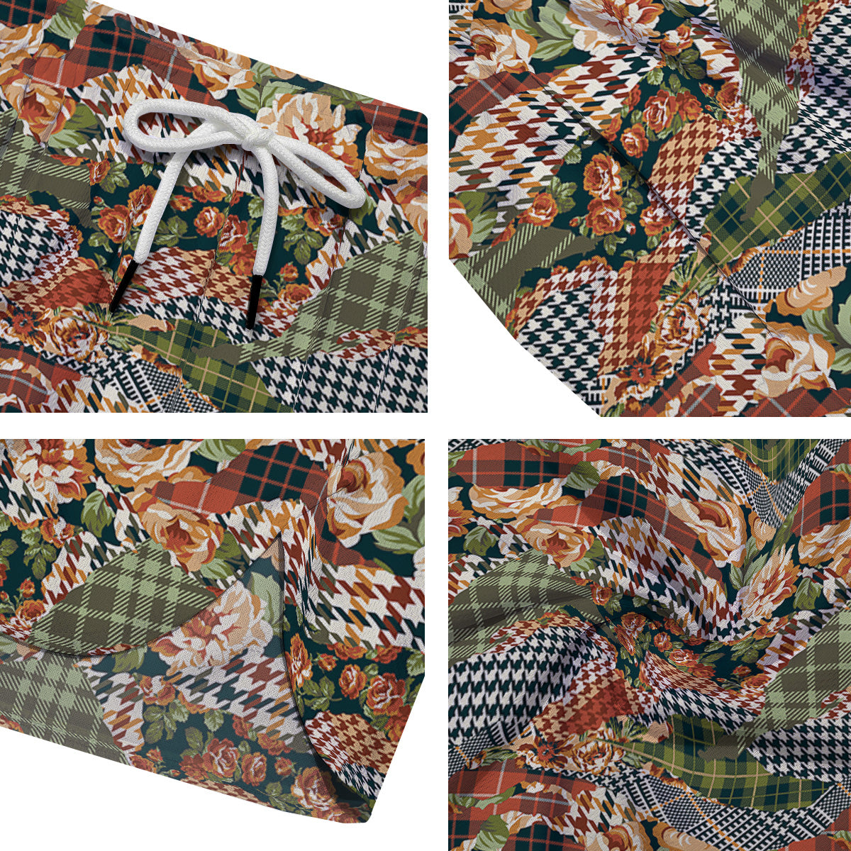 Mix Houndstooth Tartan Print Pattern Men's Running Shorts-grizzshop