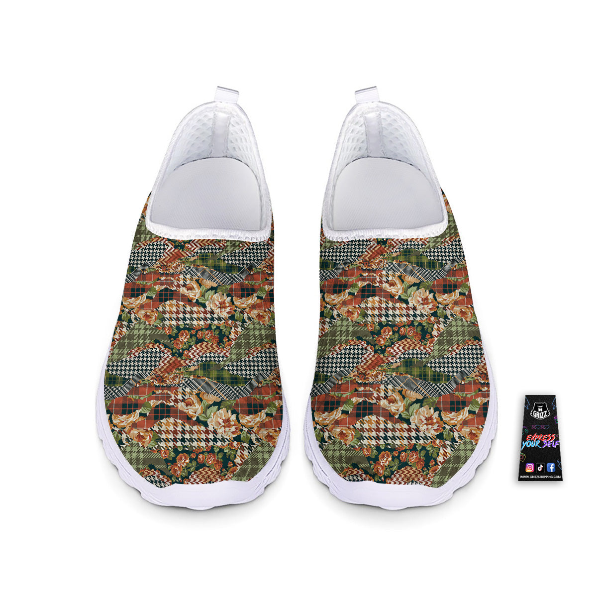 Mix Houndstooth Tartan Print Pattern Nurse Shoes-grizzshop