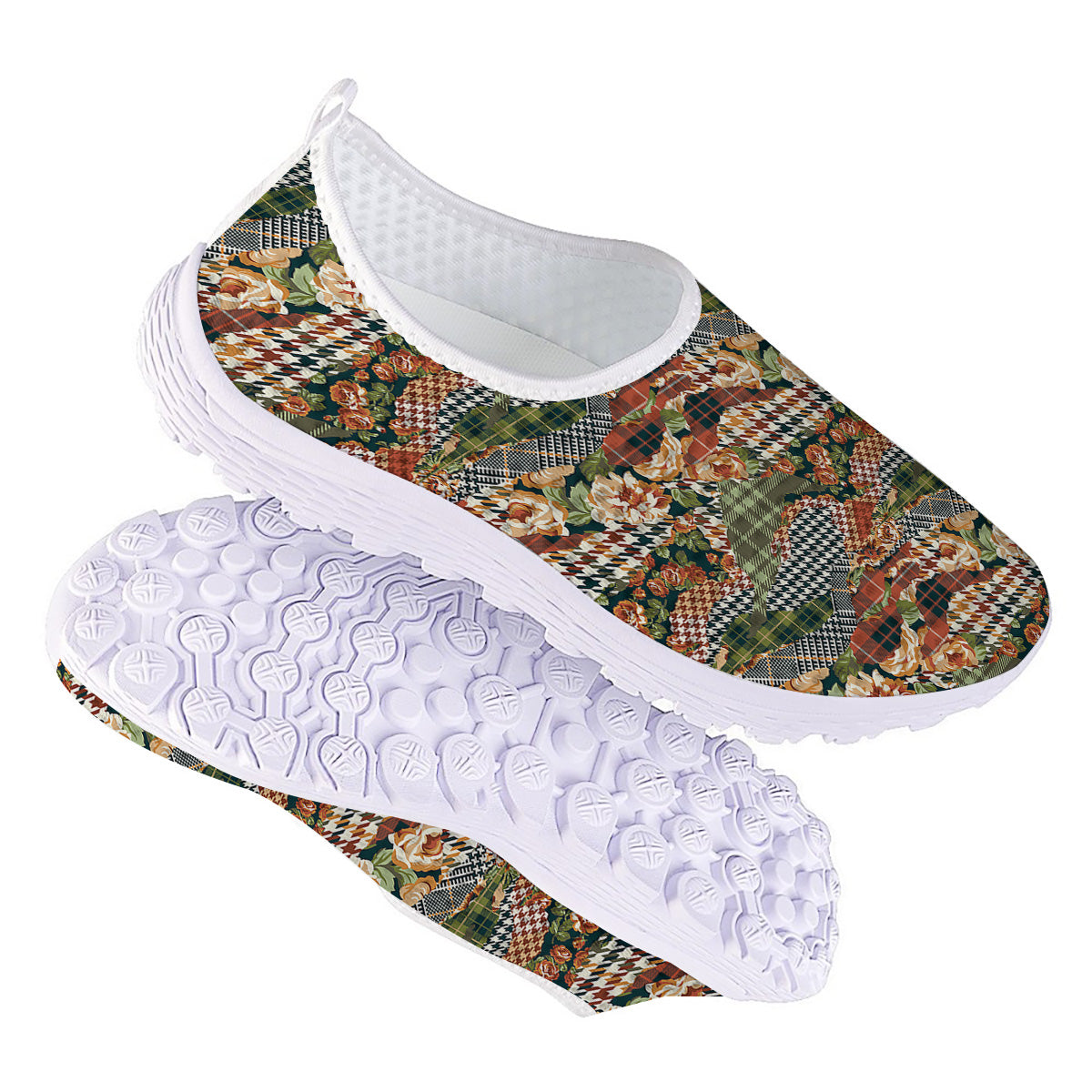 Mix Houndstooth Tartan Print Pattern Nurse Shoes-grizzshop