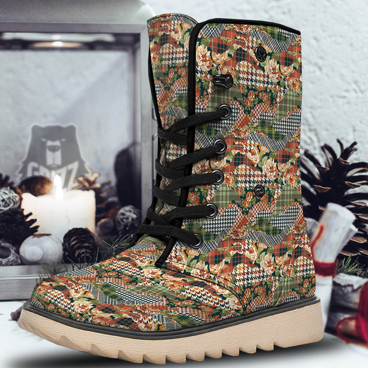 Mix Houndstooth Tartan Print Pattern Snow Boots-grizzshop