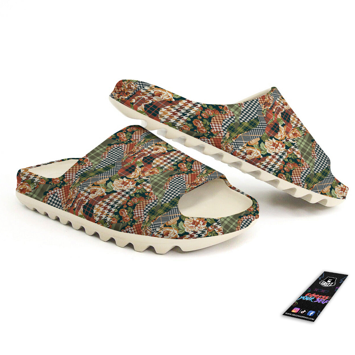 Mix Houndstooth Tartan Print Pattern Sandals-grizzshop