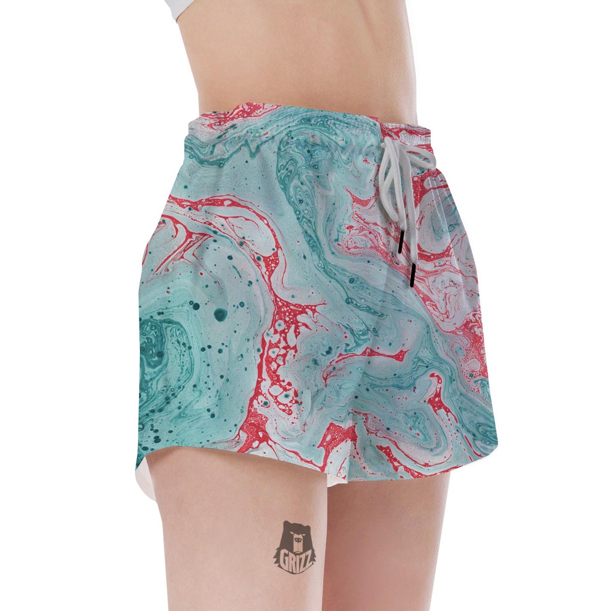 Mixed Red and Turquoise Marble Women's Shorts-grizzshop