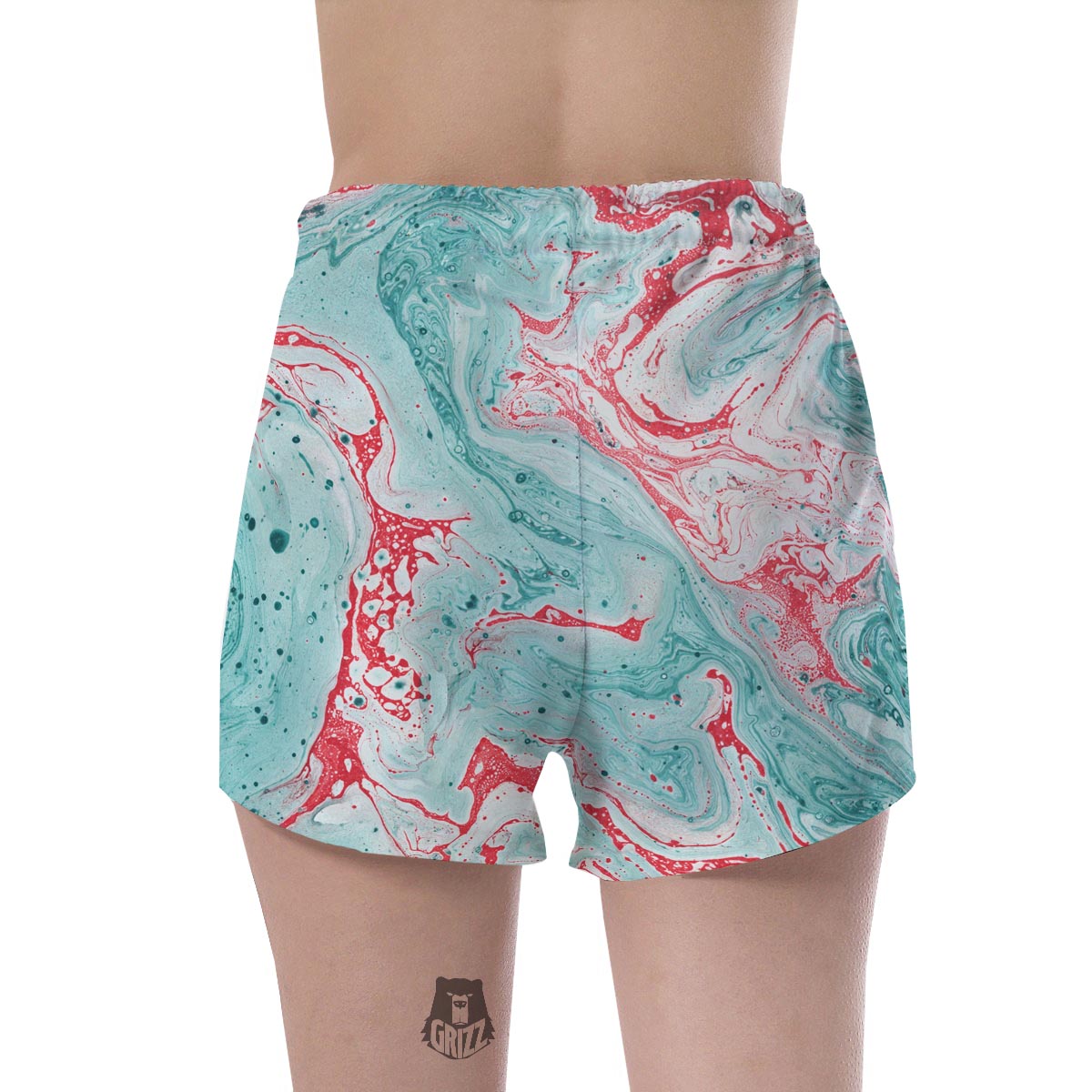 Mixed Red and Turquoise Marble Women's Shorts-grizzshop