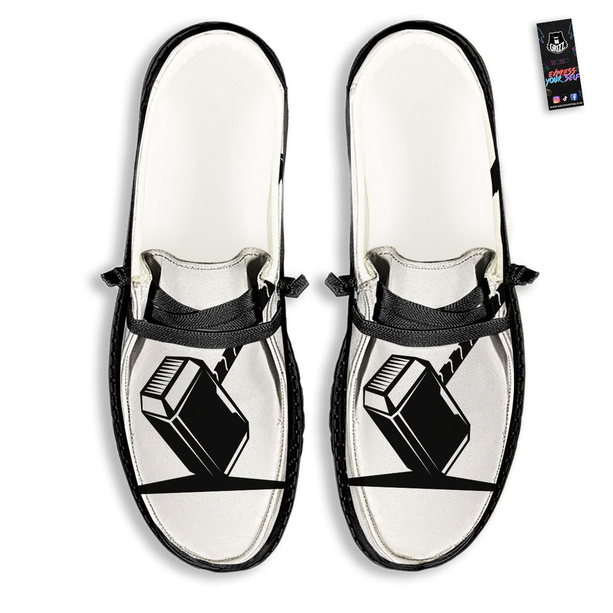 Mjolnir Hammer Of Thor Print Black Loafers-grizzshop