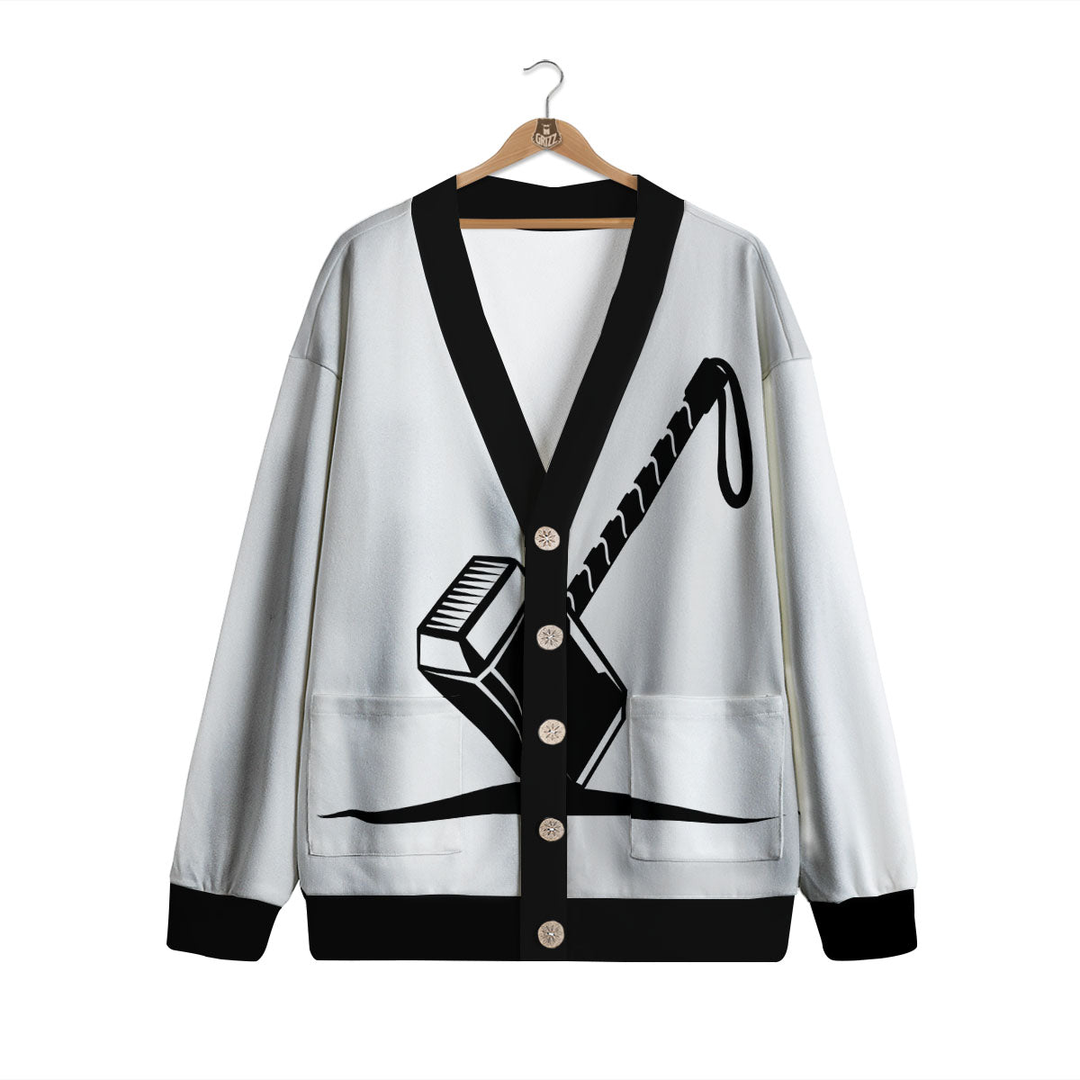 Mjolnir Hammer Of Thor Print Cardigan-grizzshop