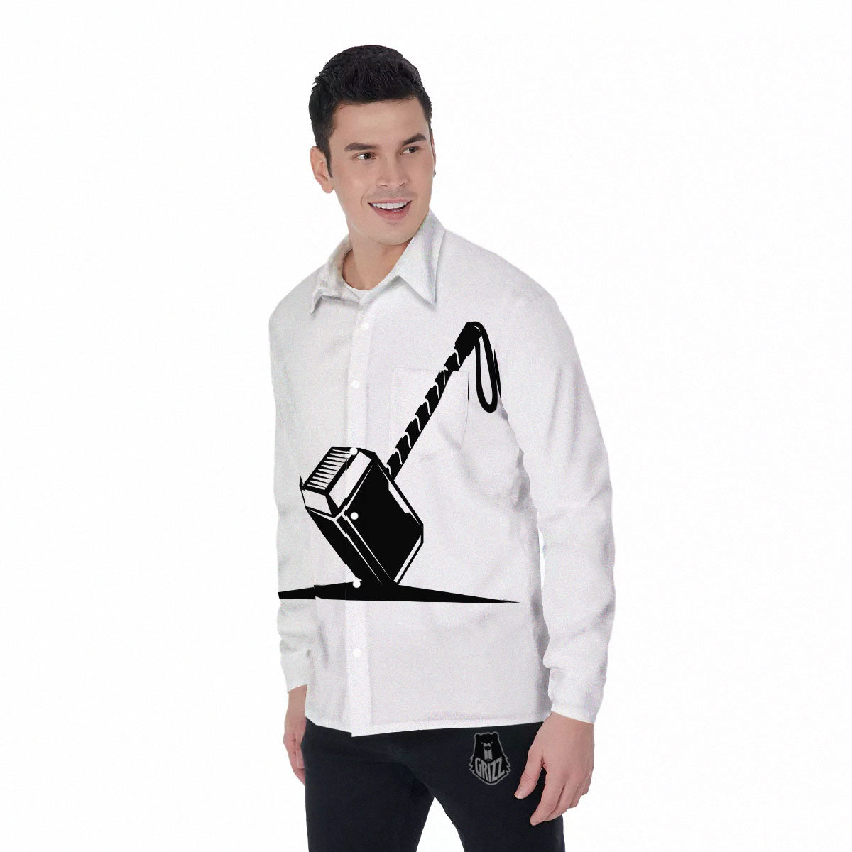Mjolnir Hammer Of Thor Print Men's Long Sleeve Shirts-grizzshop