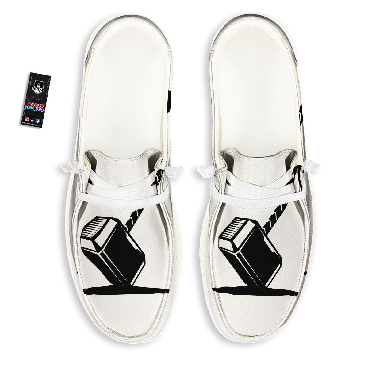 Mjolnir Hammer Of Thor Print White Loafers-grizzshop