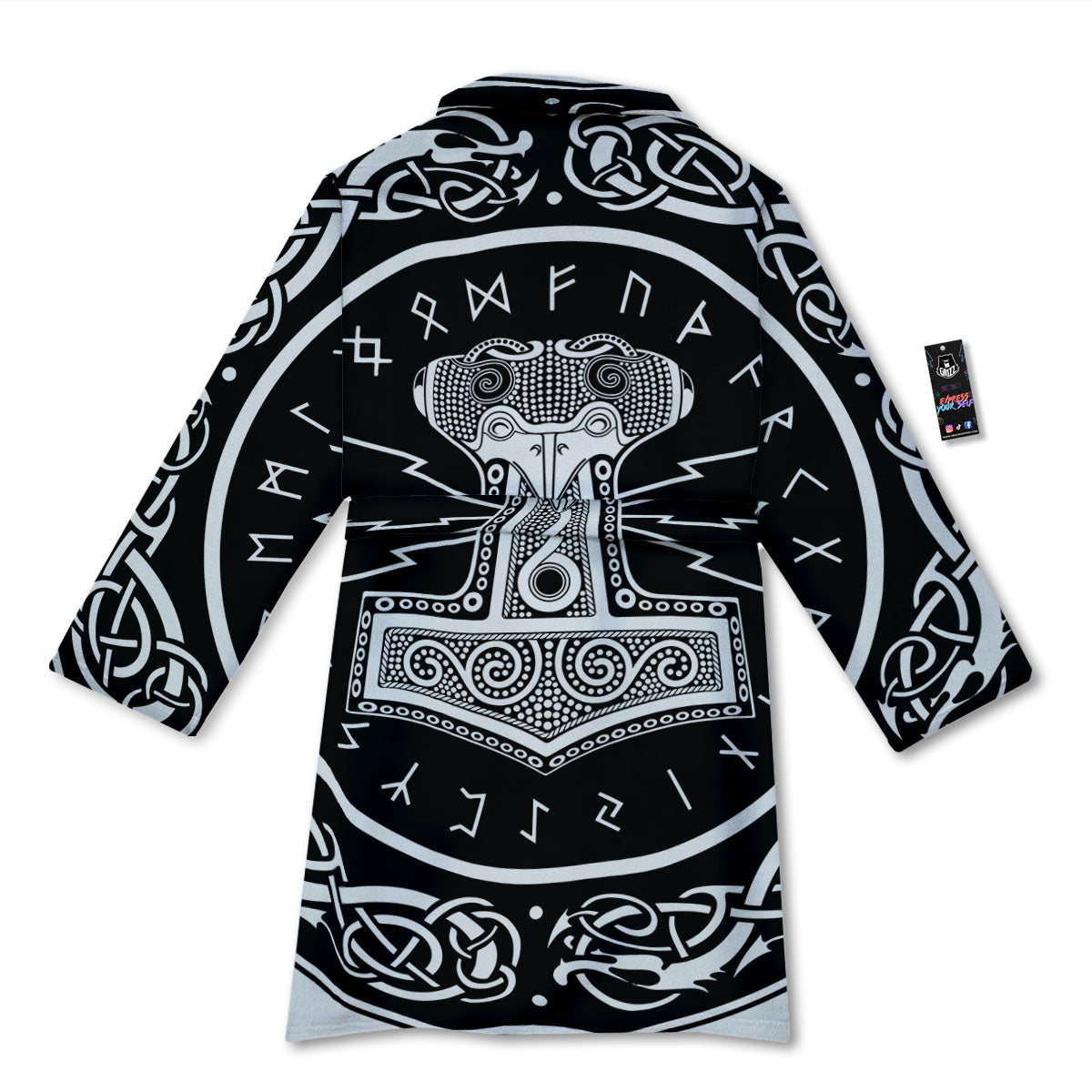 Mjolnir White And Black Print Bathrobe-grizzshop