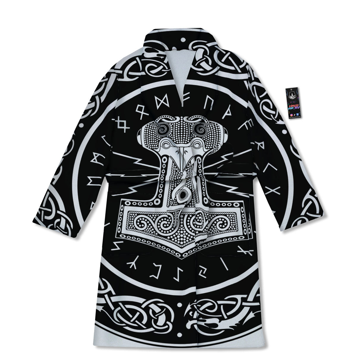 Mjolnir White And Black Print Bathrobe-grizzshop