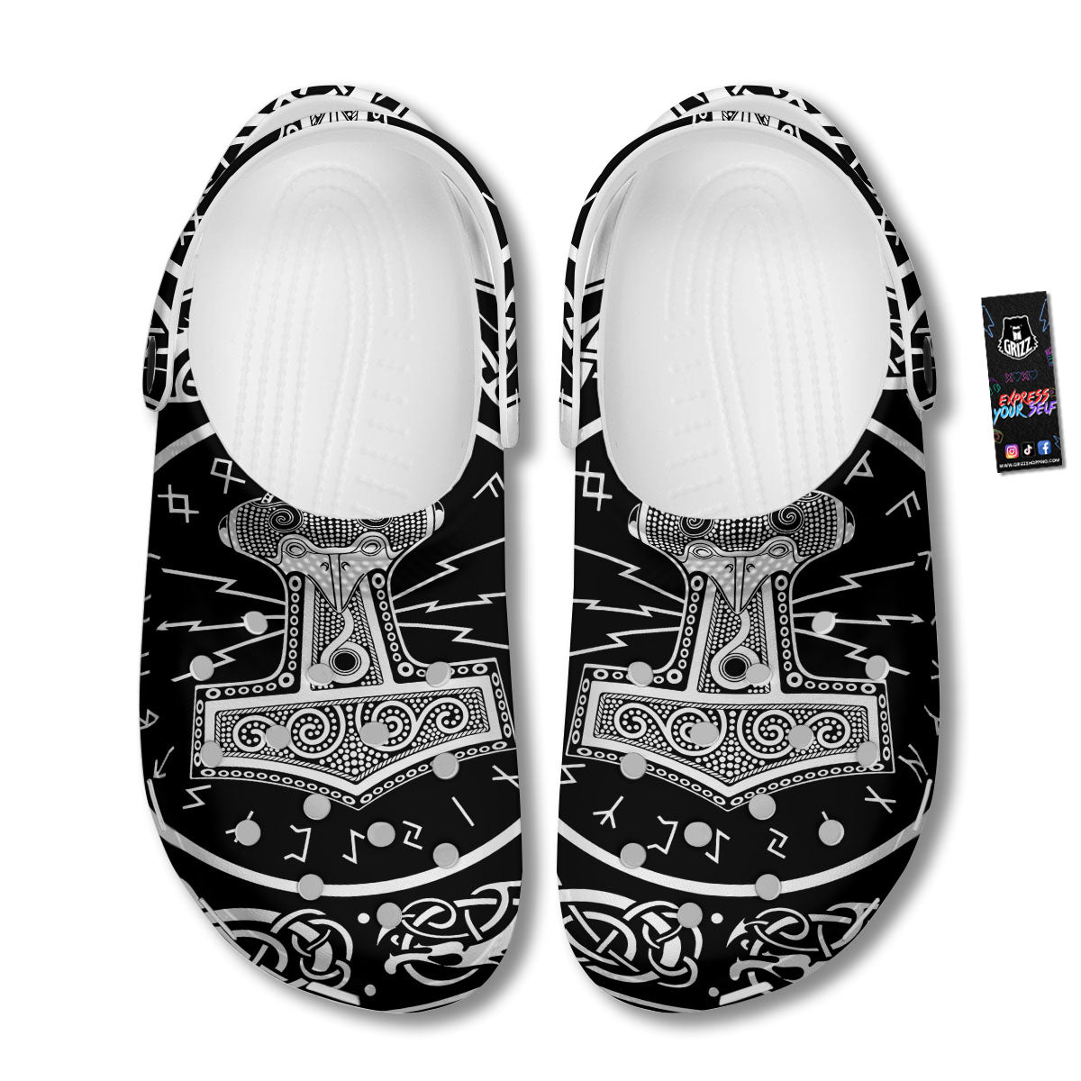Mjolnir White And Black Print Clog-grizzshop