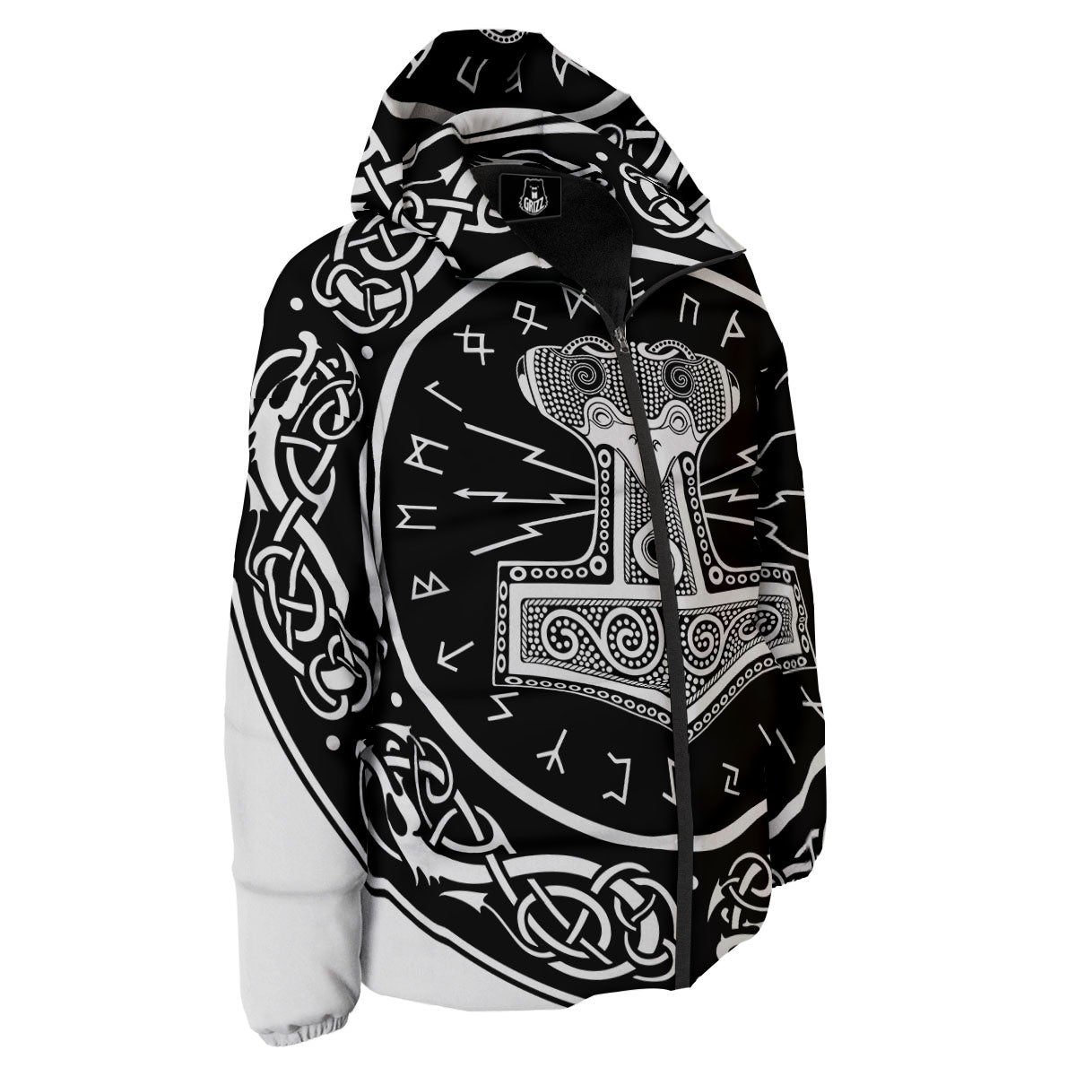 Mjolnir White And Black Print Down Jacket-grizzshop