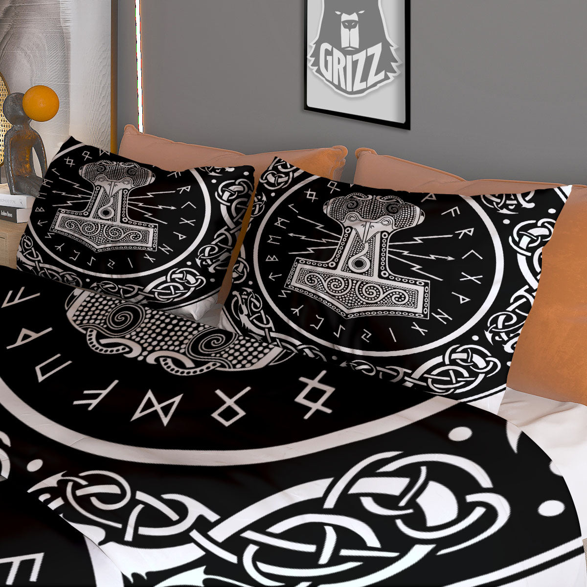 Mjolnir White And Black Print Duvet Cover Bedding Set