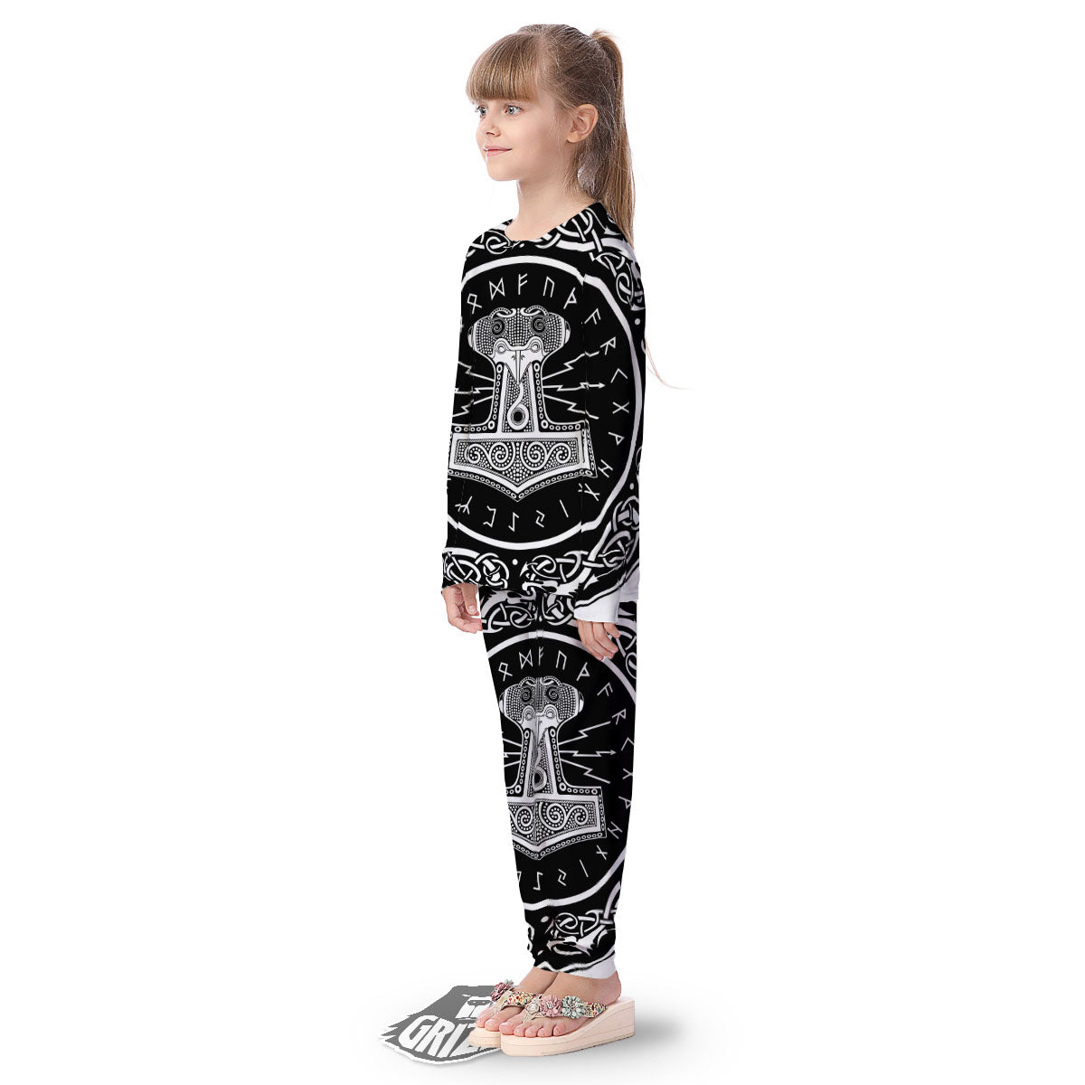 Mjolnir White And Black Print Kid's Pajamas-grizzshop