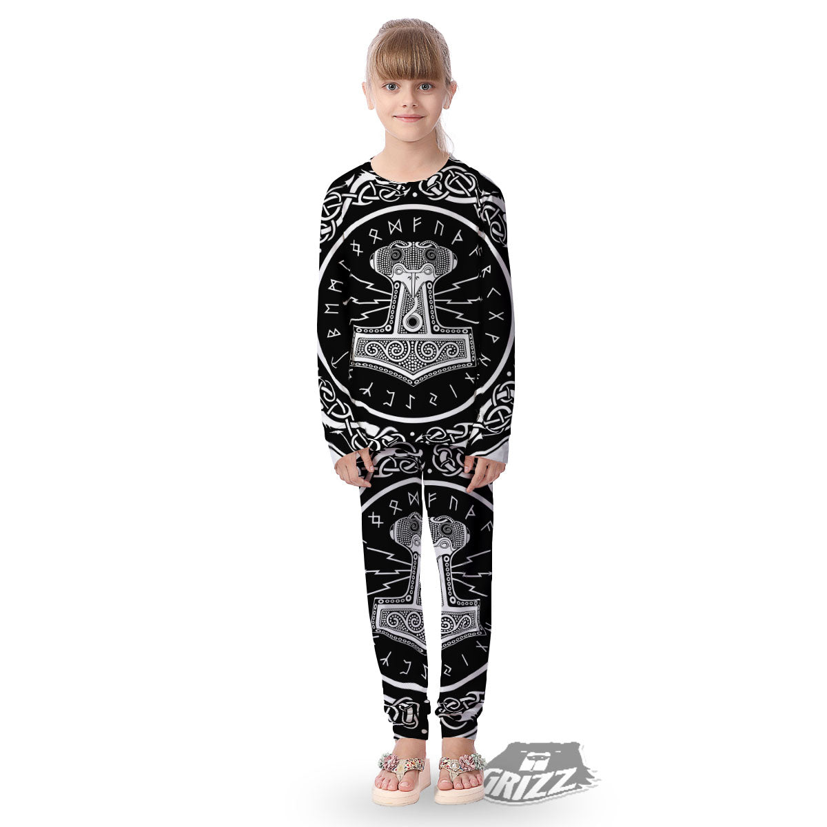 Mjolnir White And Black Print Kid's Pajamas-grizzshop