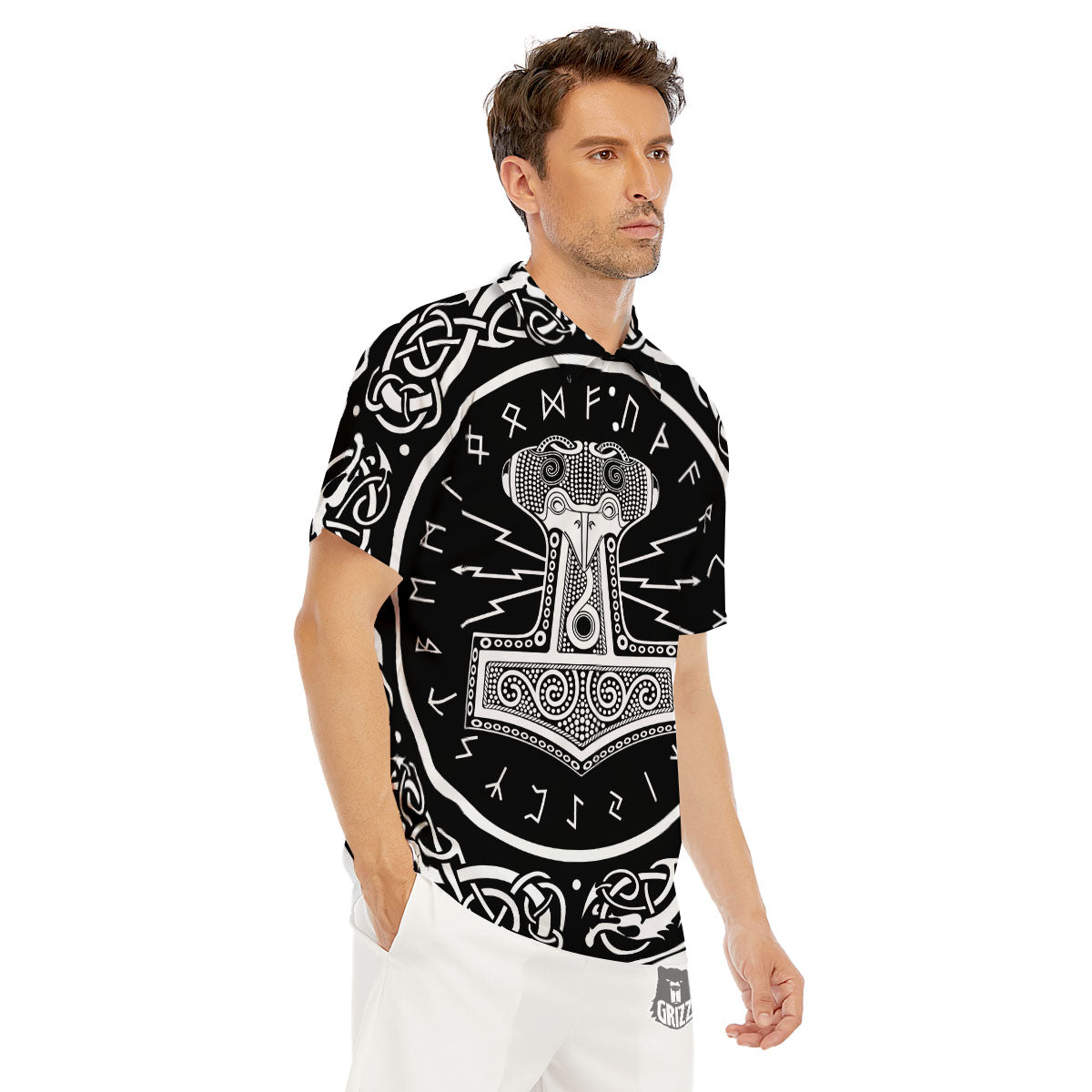 Mjolnir White And Black Print Men's Golf Shirts-grizzshop