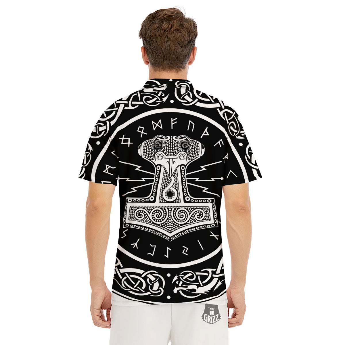Mjolnir White And Black Print Men's Golf Shirts-grizzshop