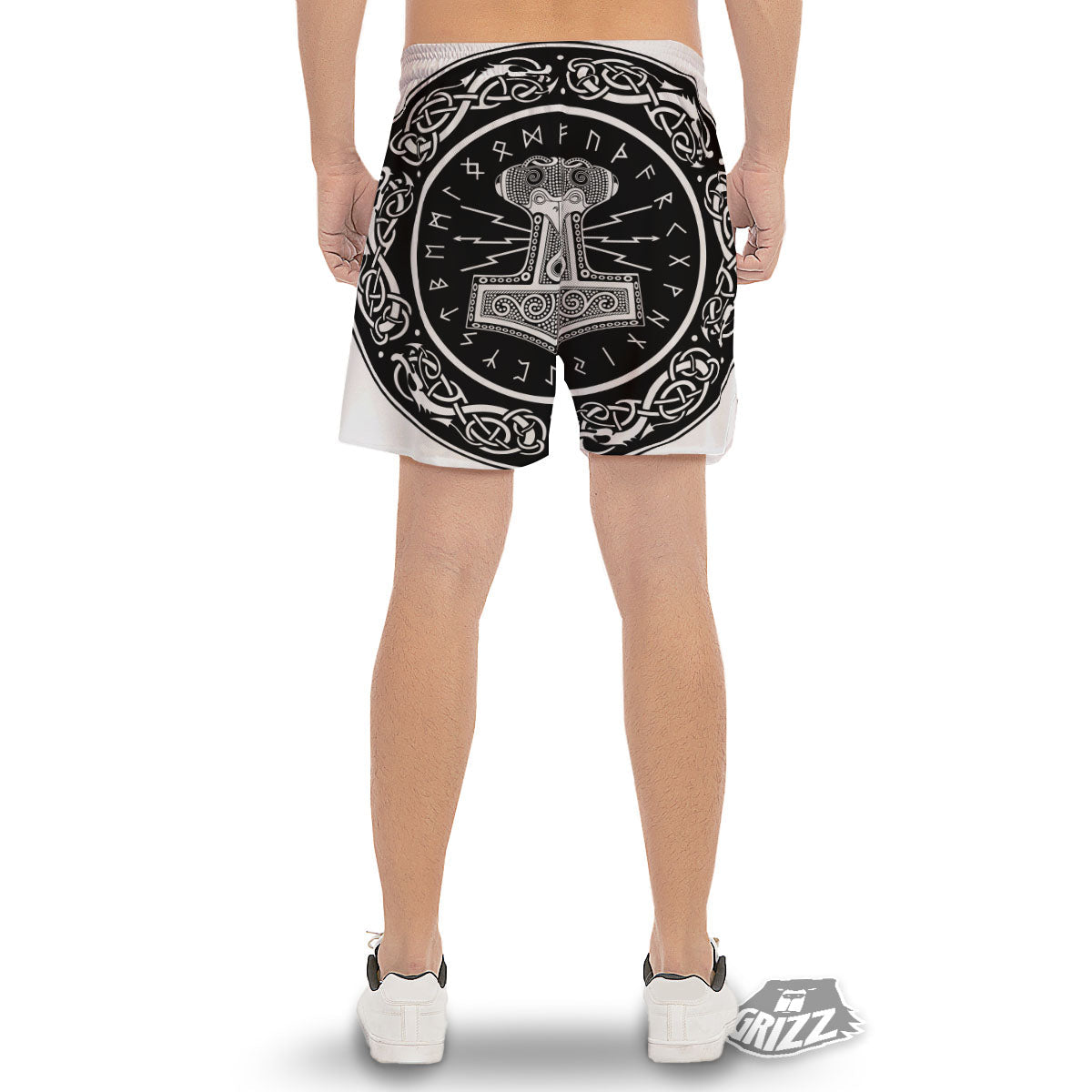 Mjolnir White And Black Print Men's Gym Shorts-grizzshop