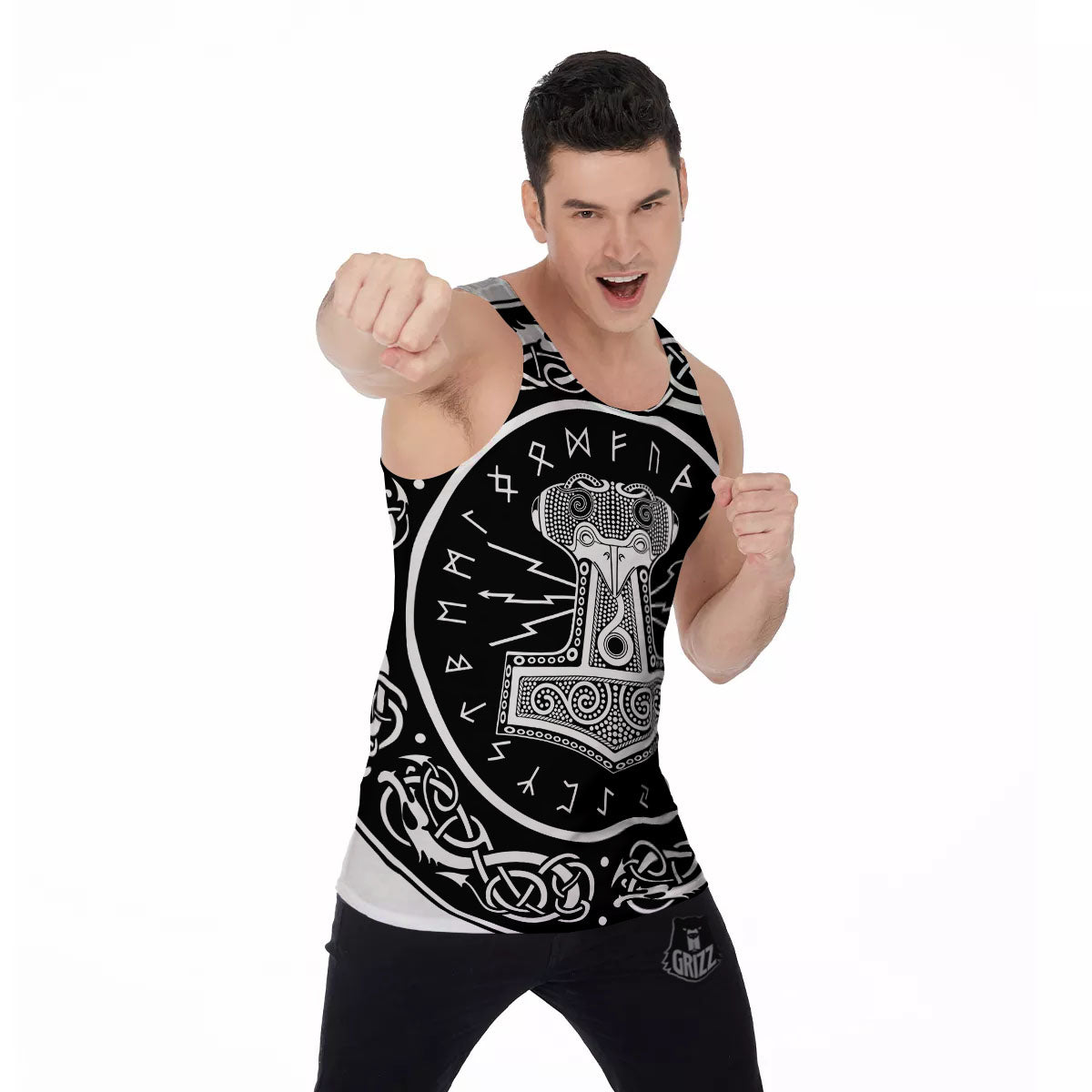 Mjolnir White And Black Print Men's Tank Top-grizzshop