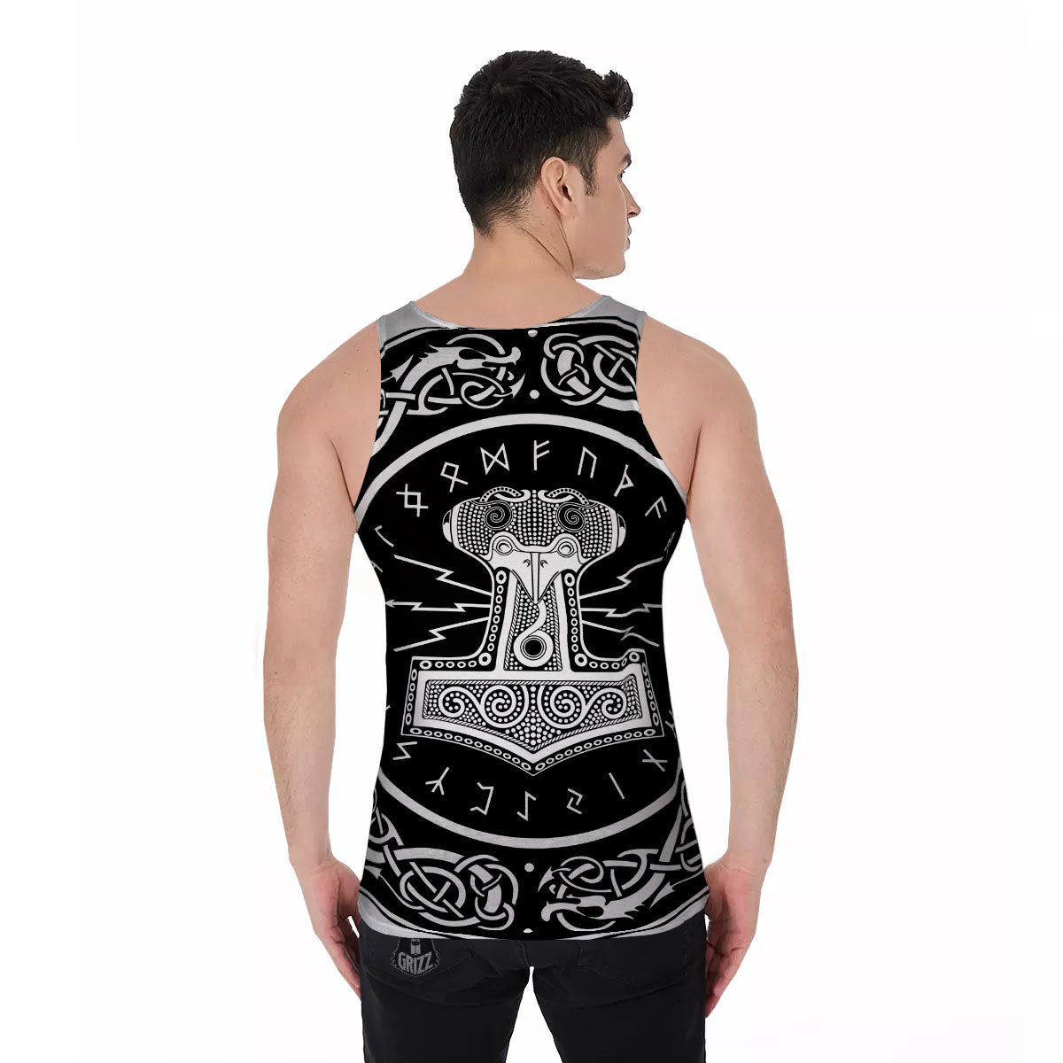 Mjolnir White And Black Print Men's Tank Top-grizzshop