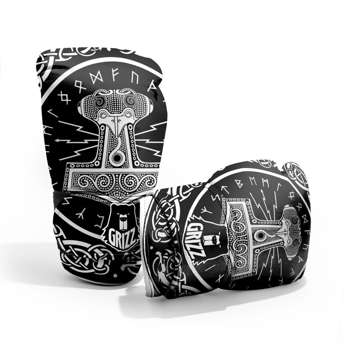 Mjolnir White And Black Print Pro Boxing Glove