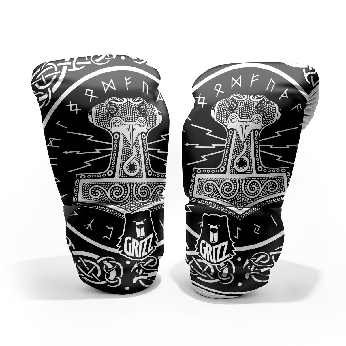 Mjolnir White And Black Print Pro Boxing Glove
