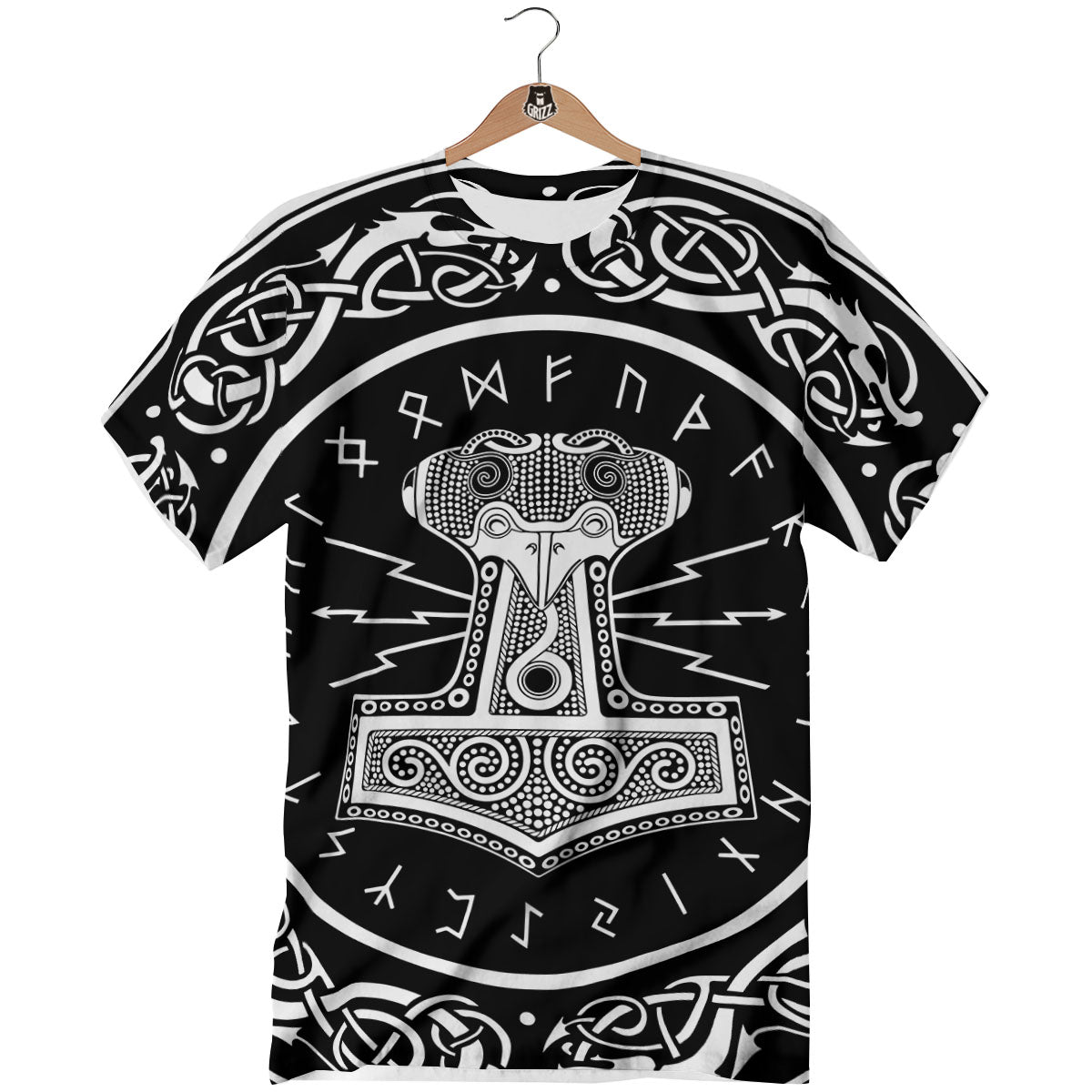 Mjolnir White And Black Print T-Shirt-grizzshop
