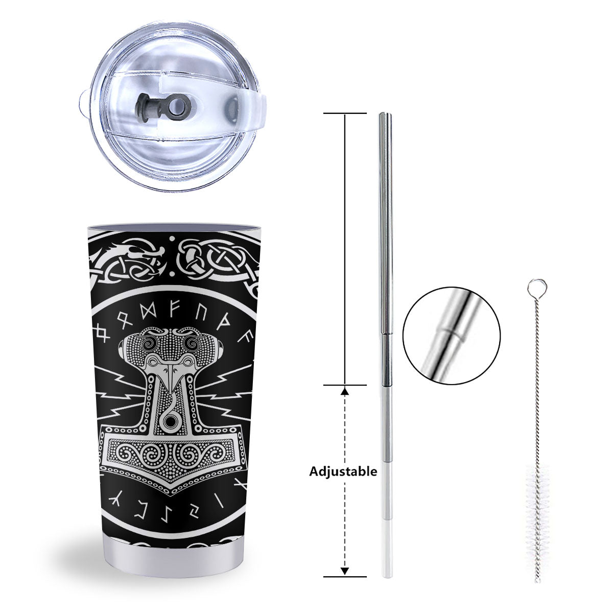 Mjolnir White And Black Print Tumbler-grizzshop