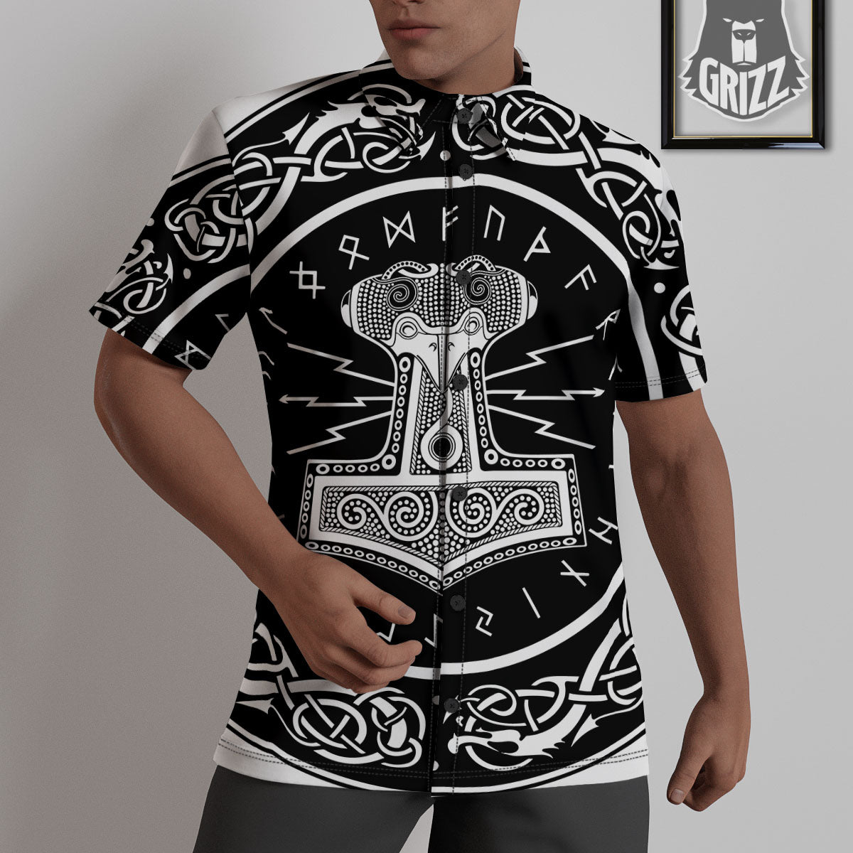 Mjolnir White And Black Print Untucked Shirts-grizzshop