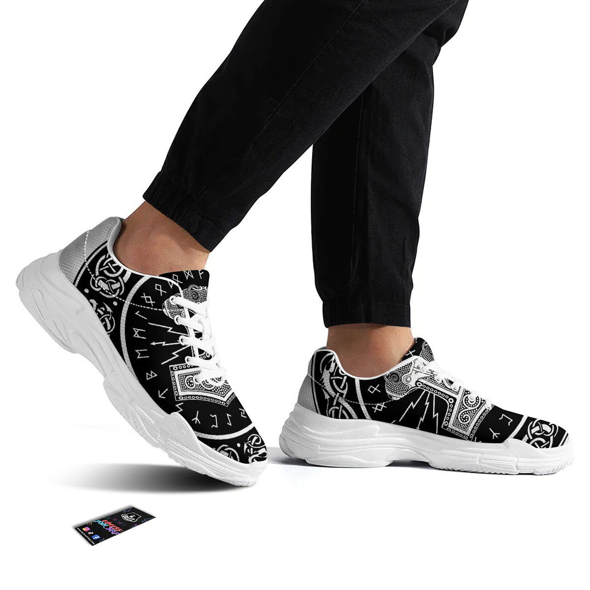 Mjolnir White And Black Print White Chunky Shoes-grizzshop