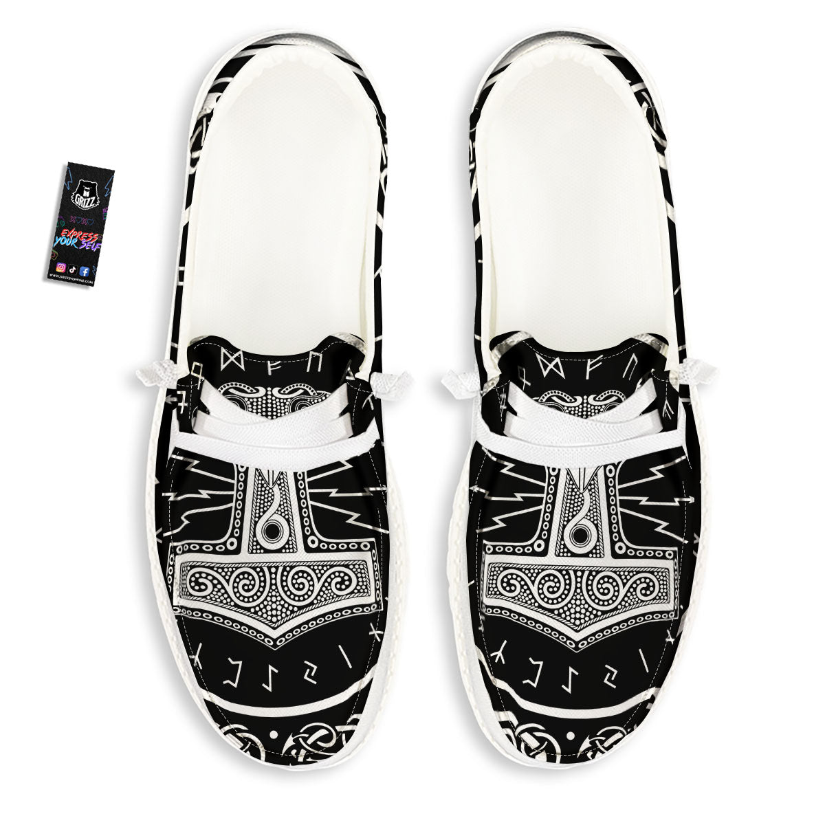Mjolnir White And Black Print White Loafers-grizzshop