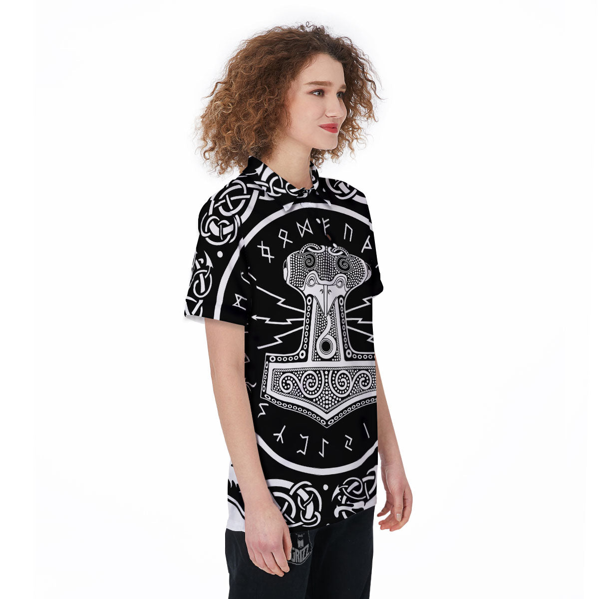 Mjolnir White And Black Print Women's Golf Shirts-grizzshop