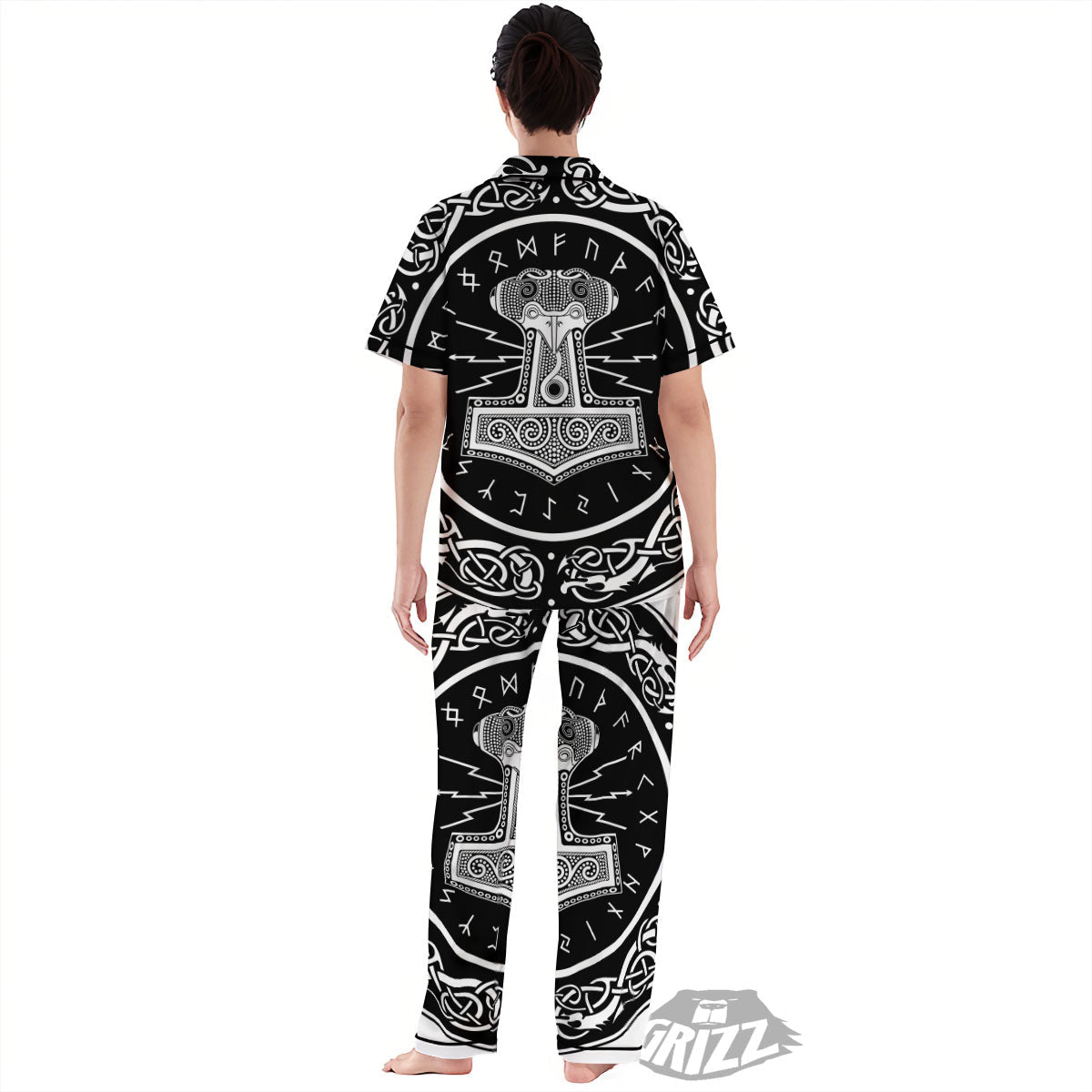 Mjolnir White And Black Print Women's Pajamas Set-grizzshop