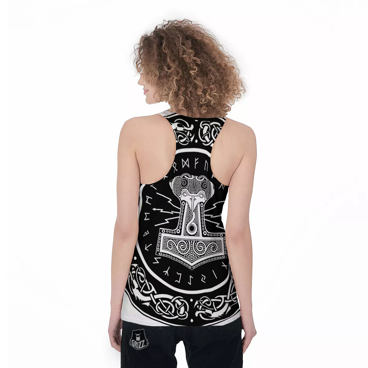 Mjolnir White And Black Print Women's Racerback Tank Top-grizzshop