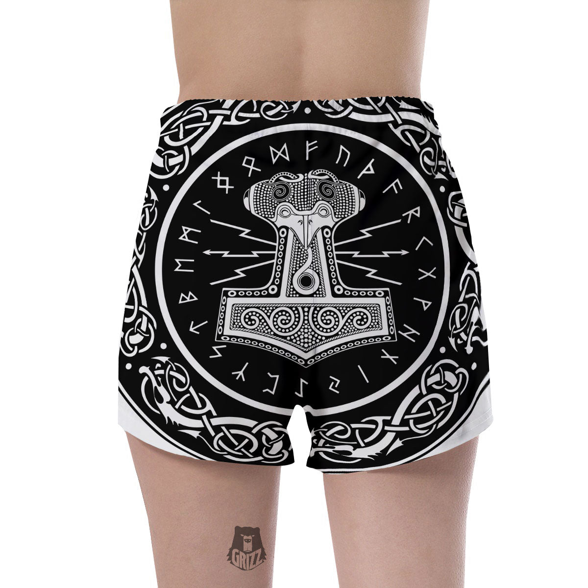 Mjolnir White And Black Print Women's Shorts-grizzshop