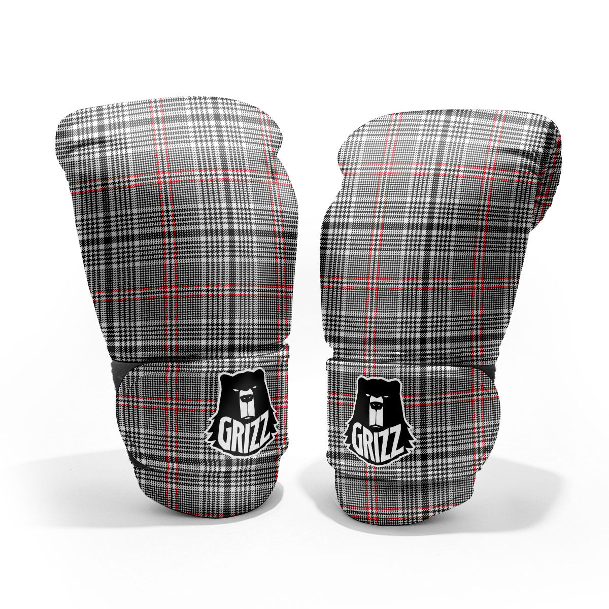 Modern Tartan Plaid White And Black Red Print Pro Boxing Glove